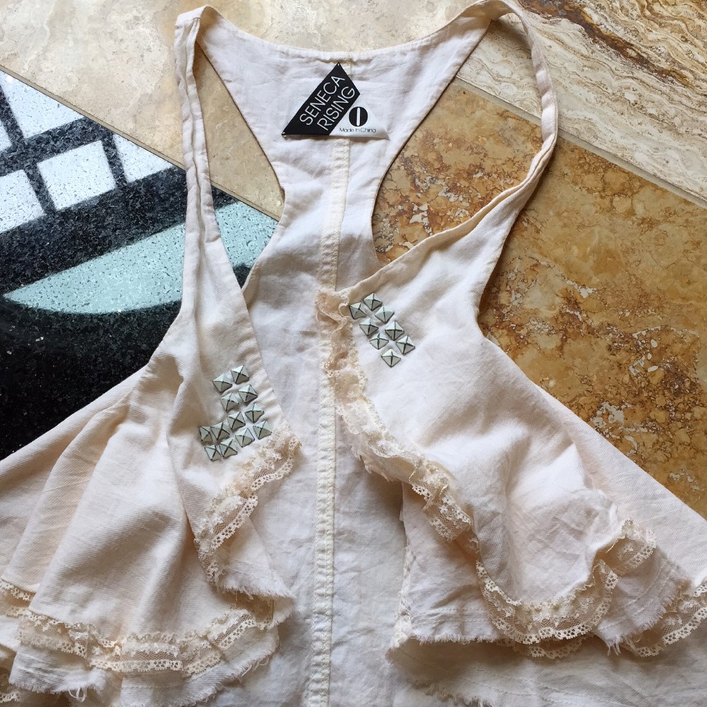 Pacsun Seneca Rising frilly vest w/ lace/raw hems